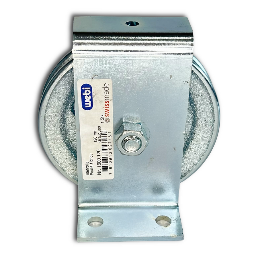 WEBI Galvanised cast iron pulley with pressed steel bracket, Type ETT-160