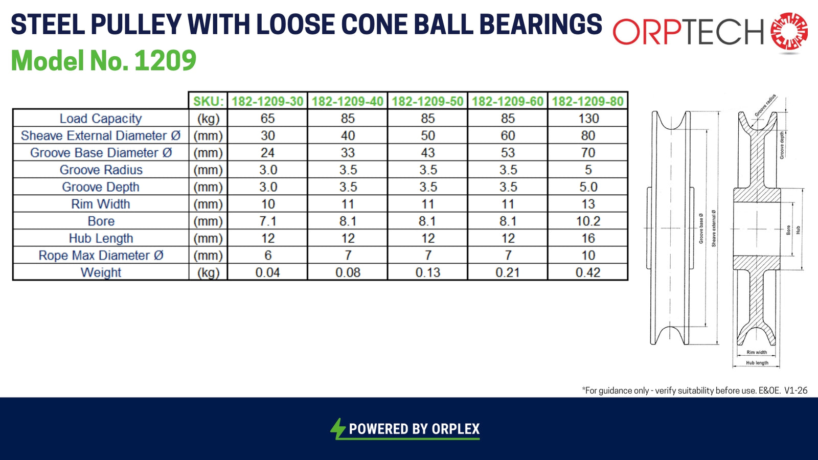 Steel Pulley with Loose Cone Ball Bearings (Model No. 1209)