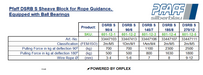 Pfaff DSRB S Sheave Block for Rope Guidance, Equipped with Ball Bearings Specification Table