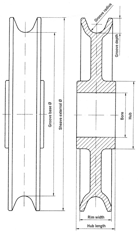 Technical drawing of ORPTECH Pulley with dimensions labelled