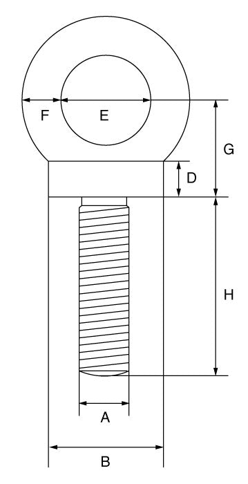 Technical drawing of GT Long Shank Collared Eyebolt Metric Thread