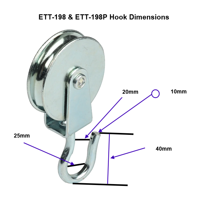 Polymide Pulley with Rotating Steel Hook for Fibre Rope Type ETT-198P : 15-70kg