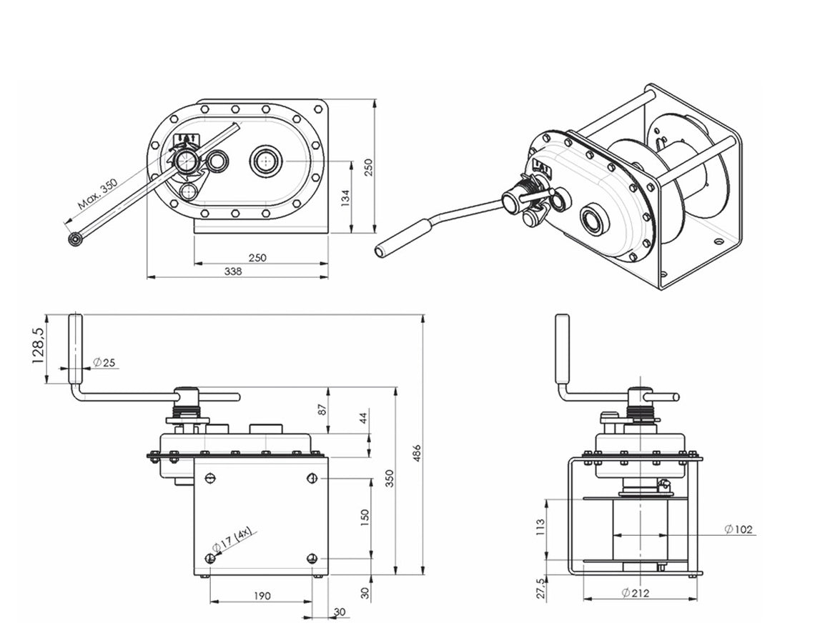 GEBUWIN - TC1000 and TC1500 GR/FS SPUR GEAR CONSOLE WINCH - PAINTED FINISH