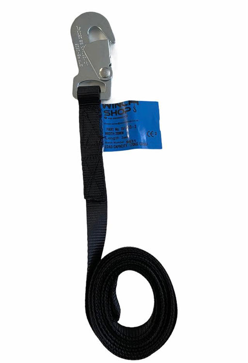 20mm wide webbing 3m long with safety hook from Winchshop