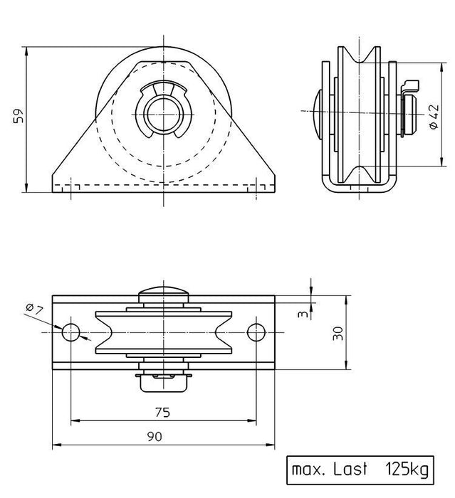 PTM-125Z -(209464) 125kg SWL Polyamide Pulley - to suit 2-4mm Ø