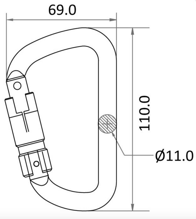 Aluminium Triple Action Locking Keylock Karabiner - 23kN