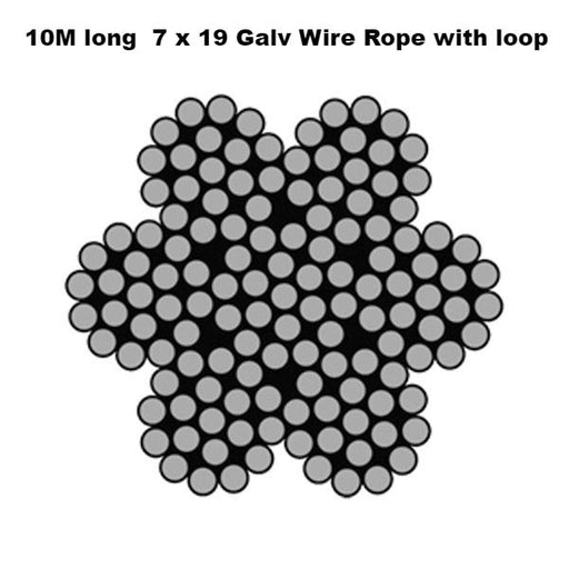 10 M long  7 x 19 Galvanised Wire Rope with loop