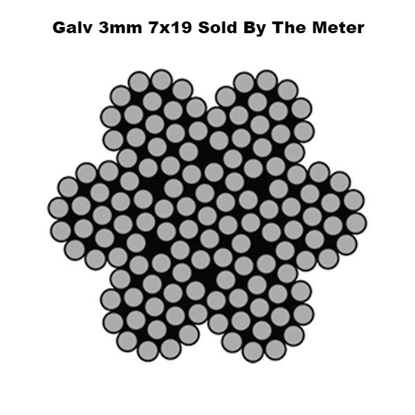 3mm By the Meter  7 x 19 Galvanised Wire Rope