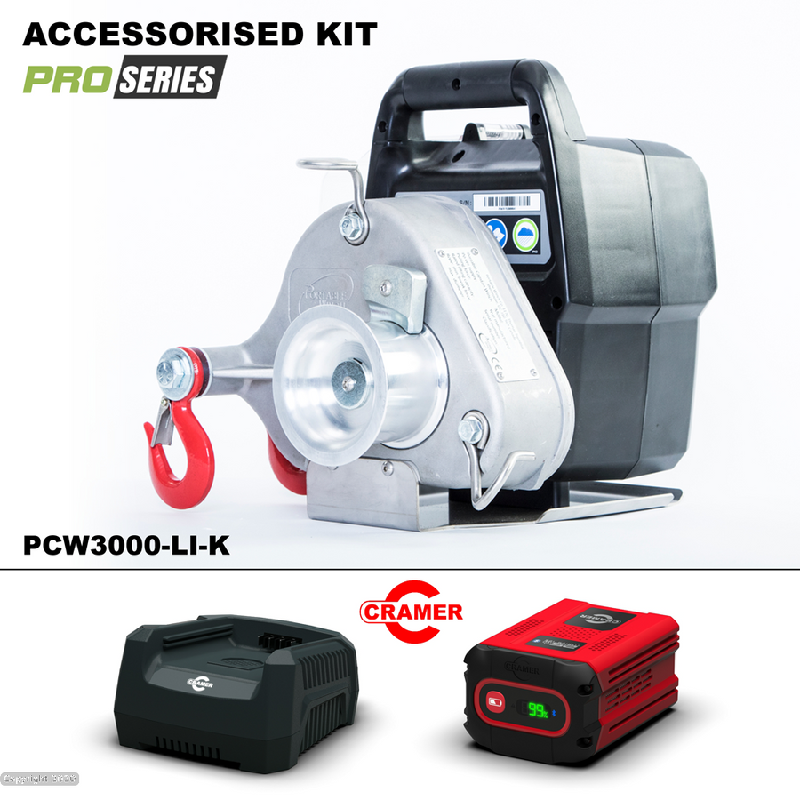 PCW3000-LI-K Battery | 1000kg Pulling Capstan Winch Kit - Inc Cramer 4.0Amp Battery & Charger