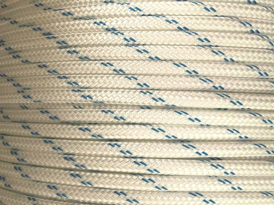 10mm Pulling Rope - (PE -3,250 kgs) (SGE -2,925 kgs) Polyester Double Braid White with Blue Fleck
