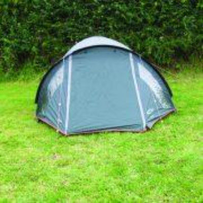 Green Powder coated Ground anchor by RiggFix in use for a tent